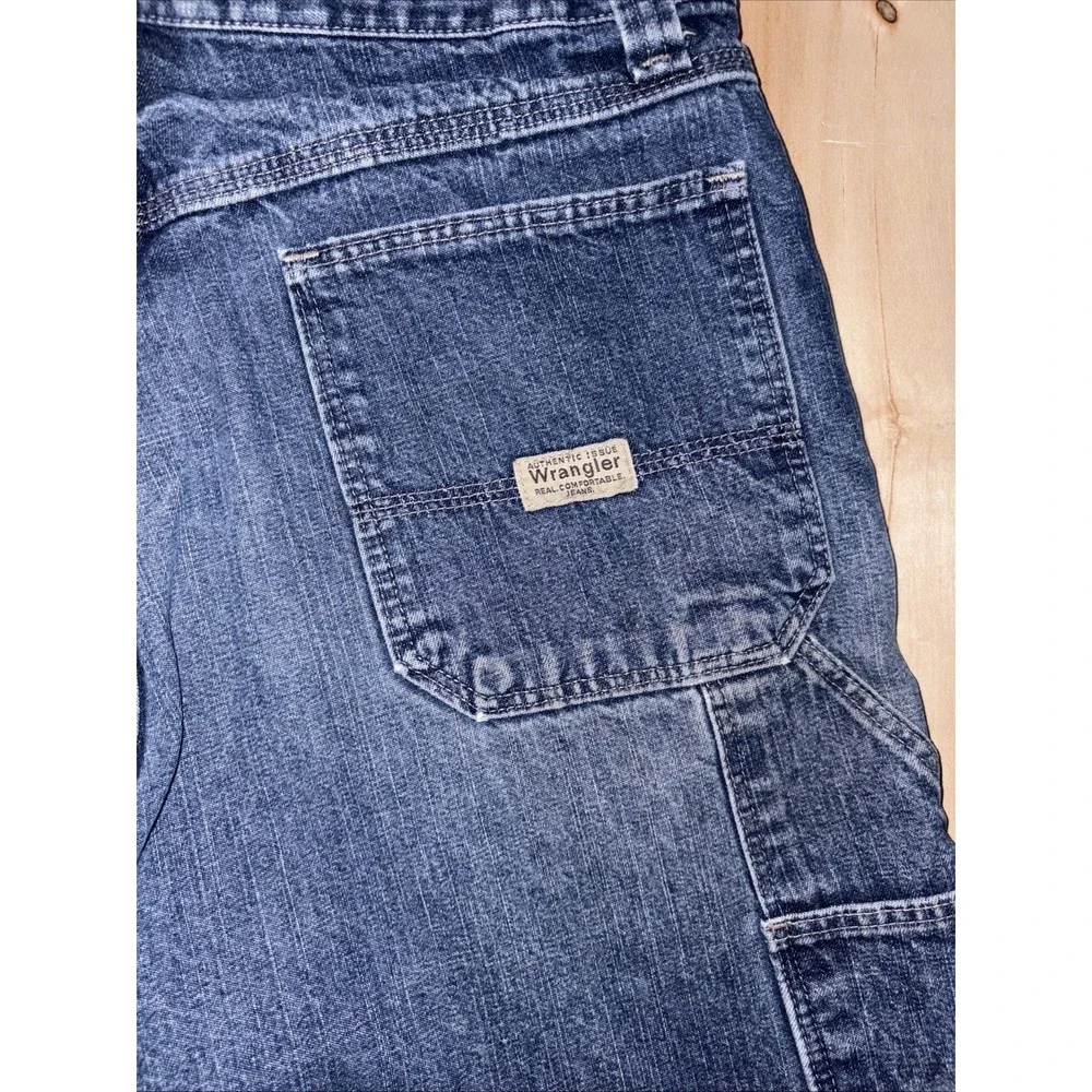 Wrangler Carpenter Shorts Mens 38 Blue Denim Y2K Baggy Cargo Work Utility Loop